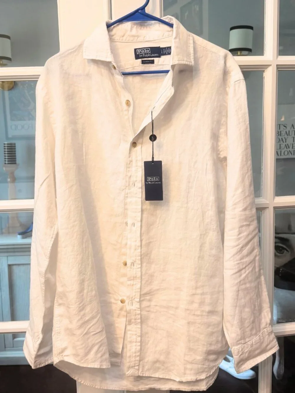 NEW Polo Ralph Lauren Classic Fit Linen White Button-Up Shirt Size Large